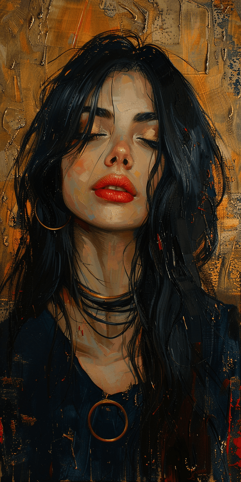 AI generated: surrealist painting of a beautiful woman with long hair, soft lighting, and warm tones, in the style...