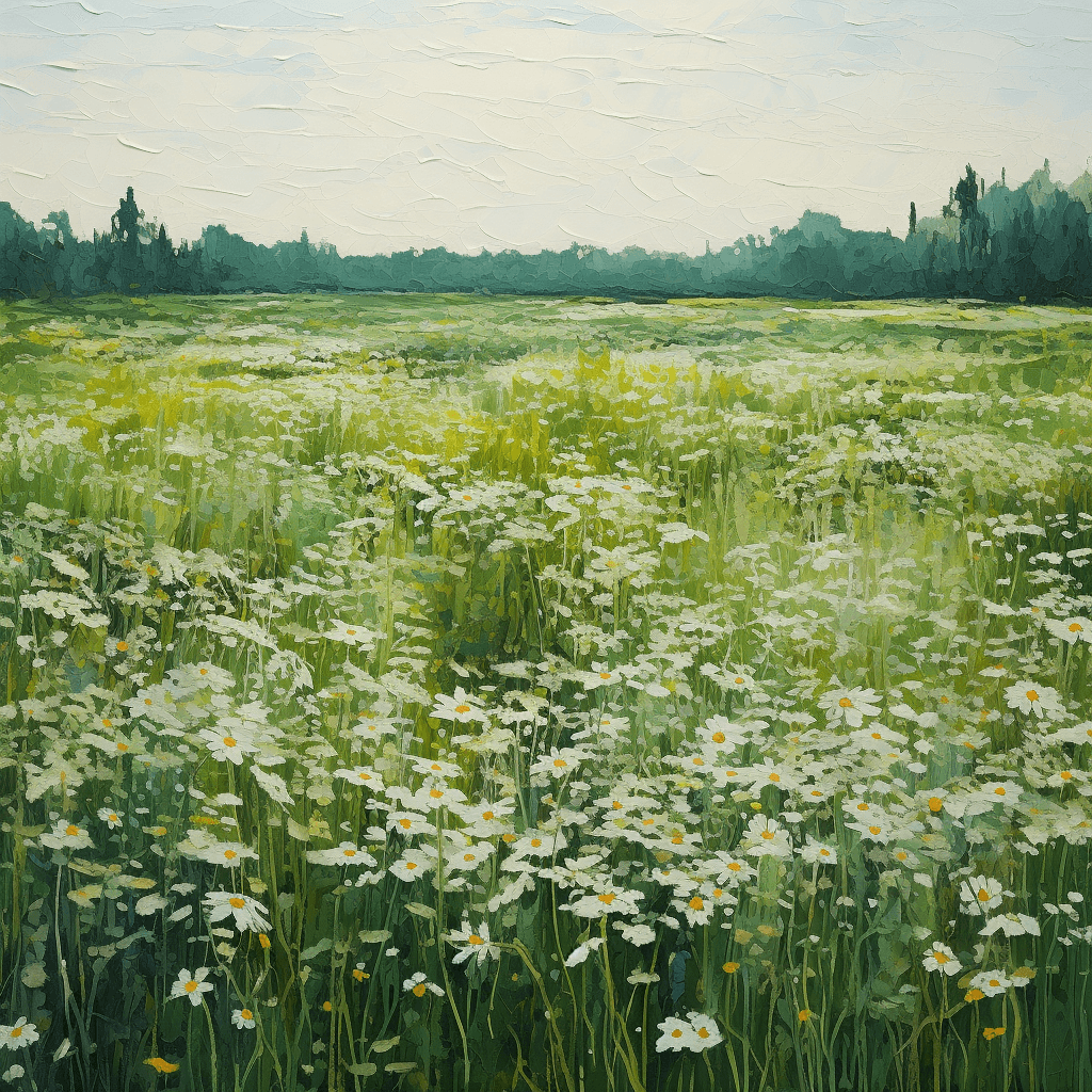 AI generated: 
a field with flowers in it, in the style of dark white and light green, prairiecore