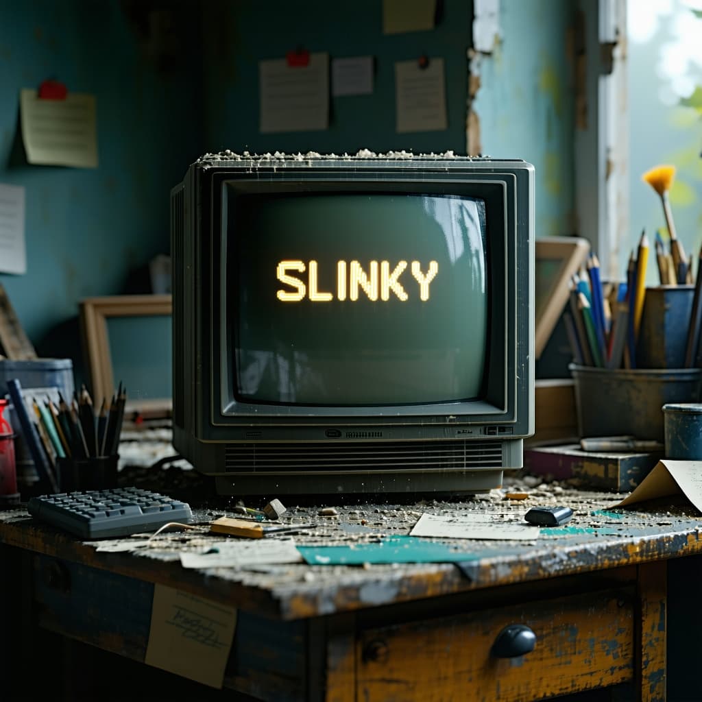 AI generated: detailed cinematic dof render of an old dusty detailed CRT monitor on a wooden desk in a dim room wi...