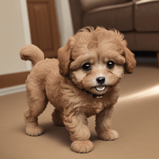 AI generated: the dog maltipoo, 1 year age, happy, running, light brown