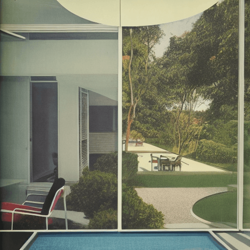 AI generated: Hyper realistic eye level exterior photo of a mid century modern style house overlooking the ocean, ...
