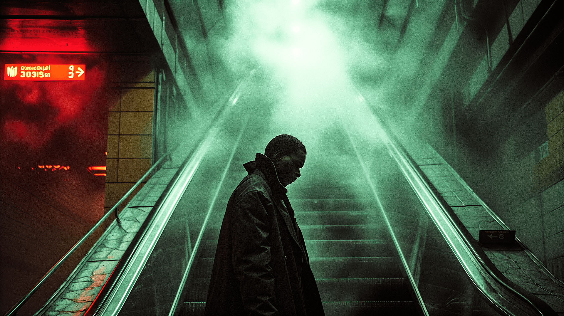 AI generated: photography, cinematic, side view, Canon EOS-1D Mark III, convey the moody ambiance of a metro stati...