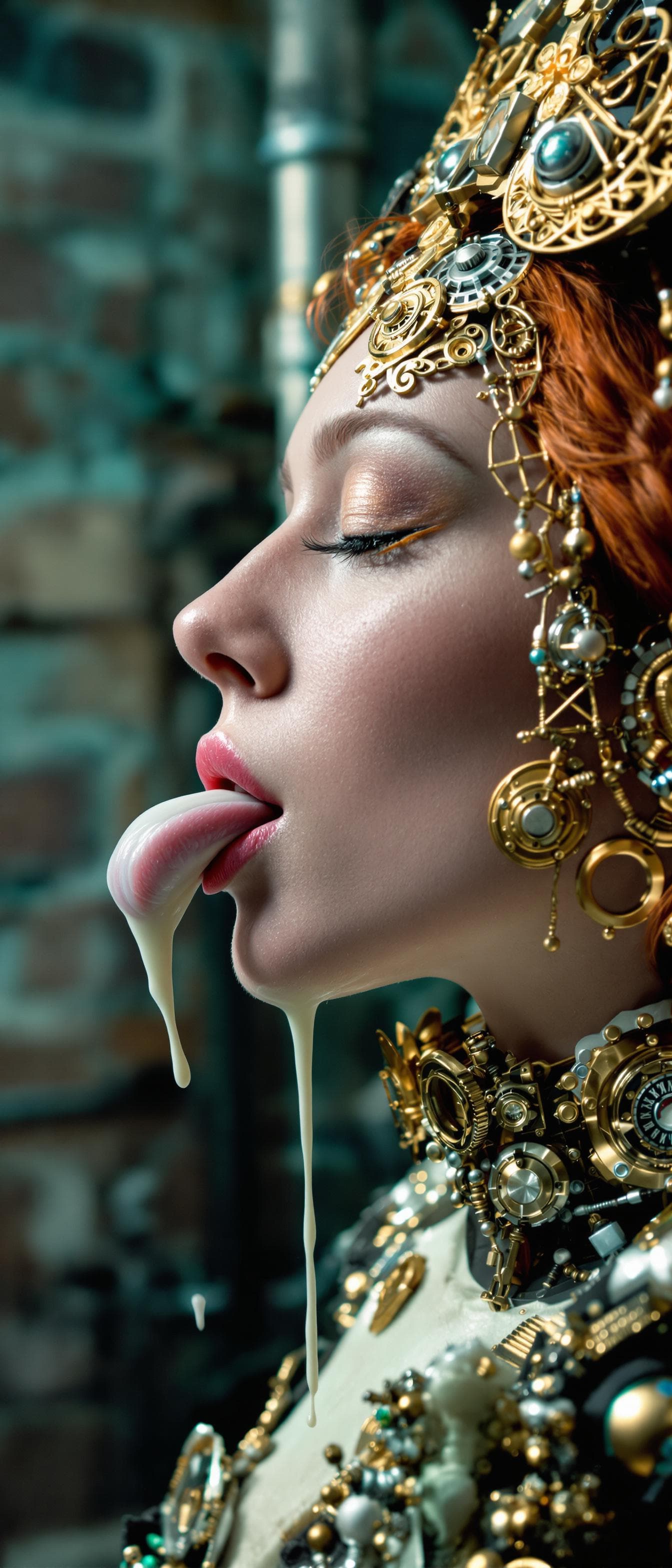 AI generated: High resolution photography  Side profile of a beautiful Redheaded European woman with porcelain ski...