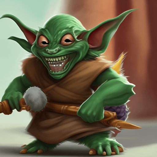 AI generated: Ninja Goblin with Hamster Fur and big teeth gold in background