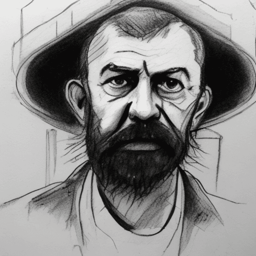 AI generated: rough ink portrait sketch of gulag