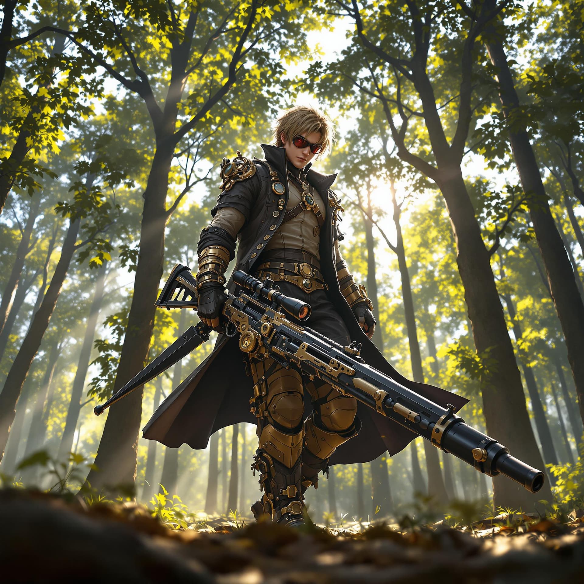 AI generated: a young male sharpshooter (zoom out full body, head to toe), inspired by Dante Sparda from Devil May...