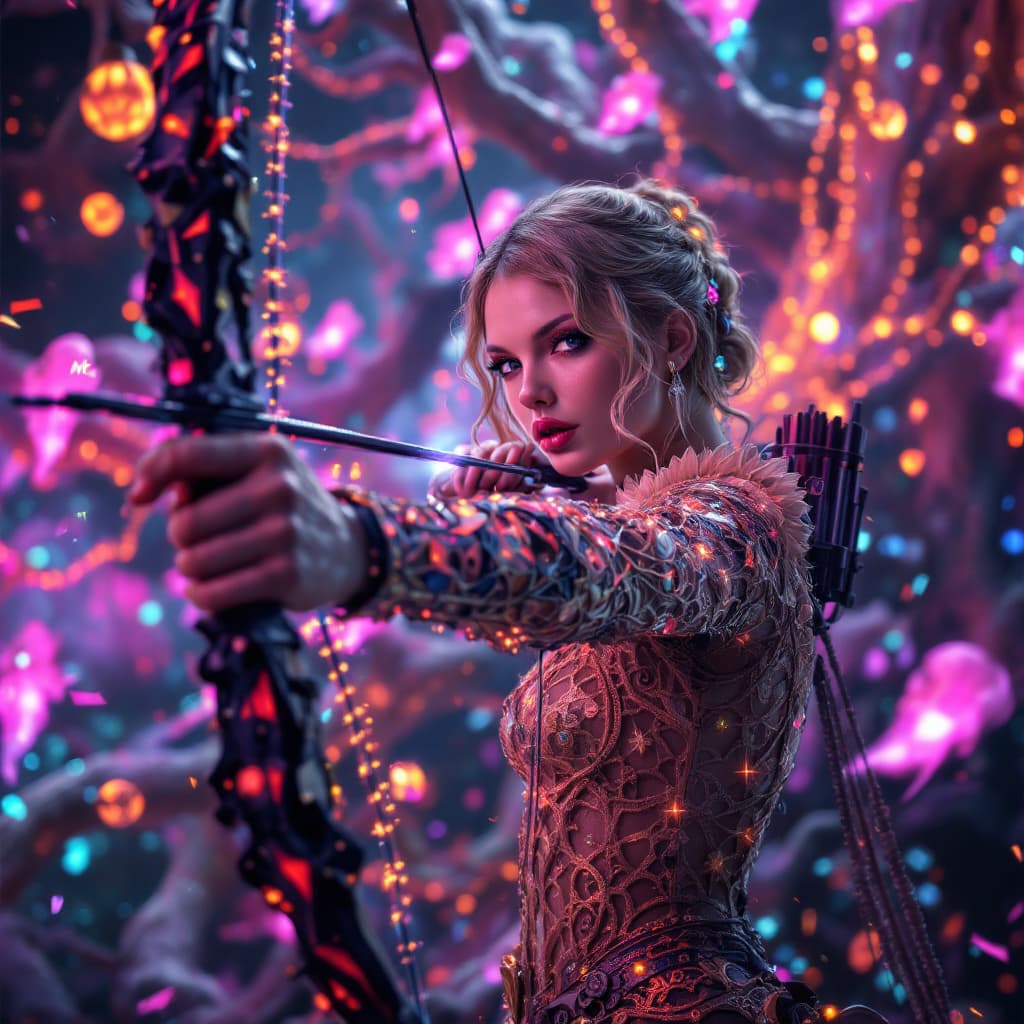 AI generated: The archer, Taylor Swift, intricate artwork, octane render, trending on ArtStation psychedelic, surr...