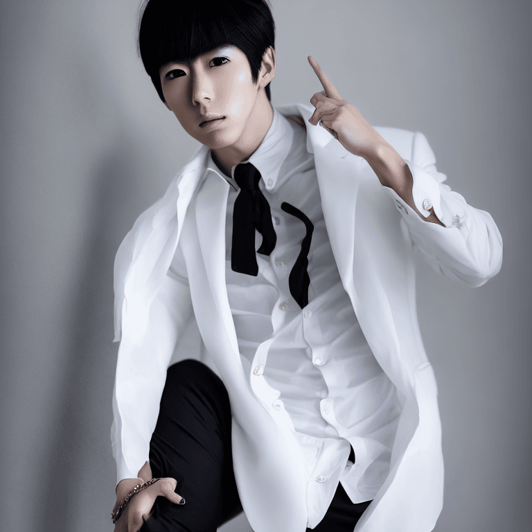 AI generated: professionnal fashion glamour and ultra realistic portrait of a gorgeous japanese young man with bru...