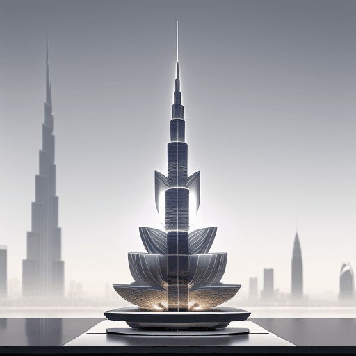 AI generated: Aroma diffuser, inspired by the modern, geometric shapes of the Burj Khalifa in Dubai, with a metall...