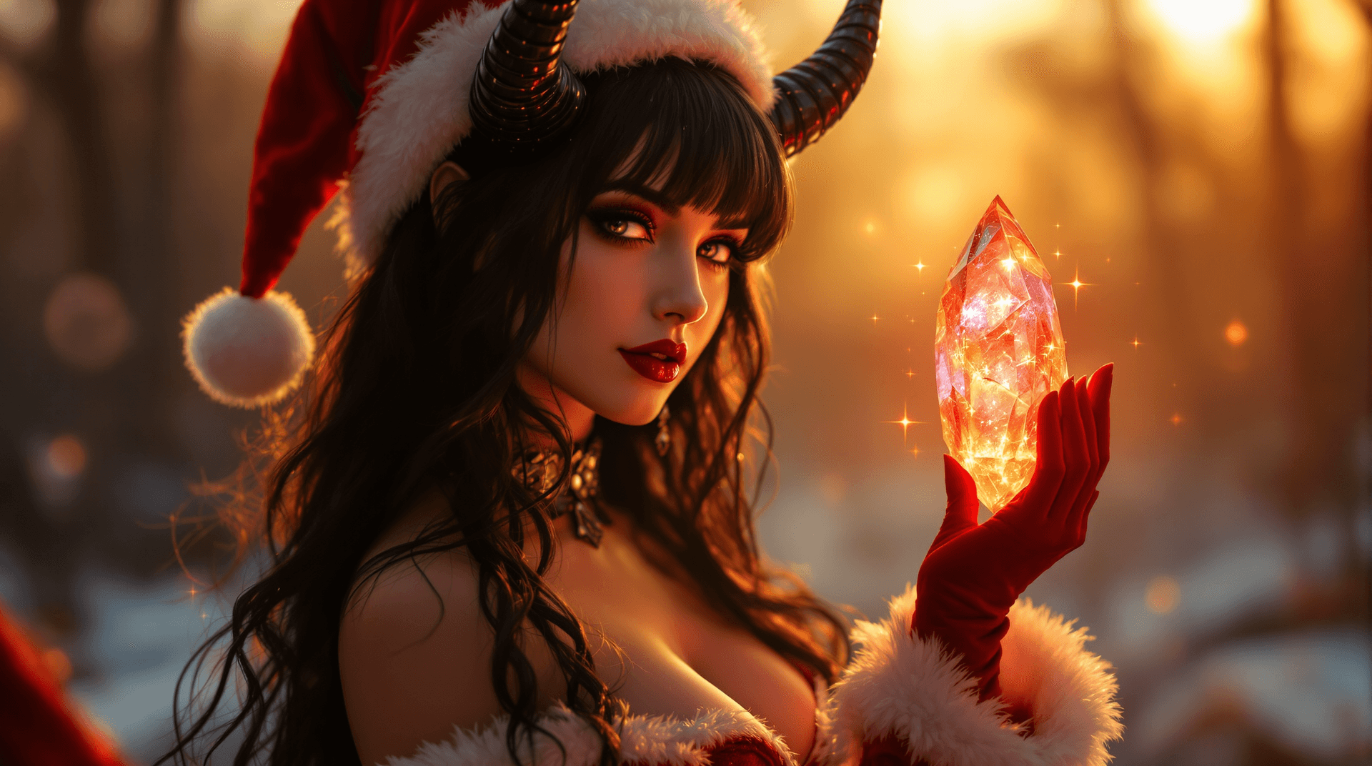 AI generated: photo of a female  bathed in a warm, golden glow reminiscent of a sunset over a mystical realm. She ...