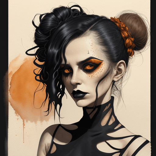 AI generated:  No corners frottage suedepunk "portrait of a beautiful stunning girl, cloaked autumn orange and bei...