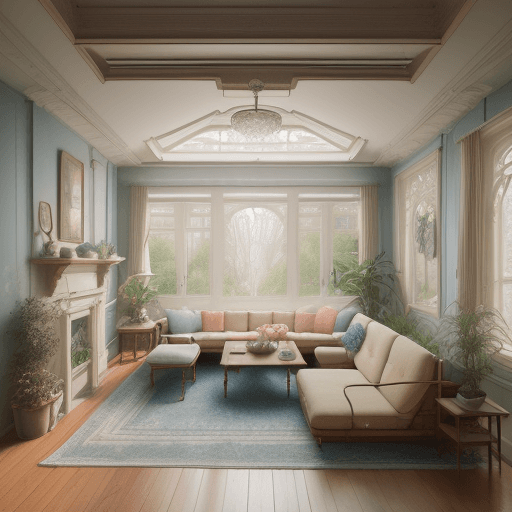 AI generated: High resolution photography interior design, dreamy sunken living room conversation pit, wooden floo...