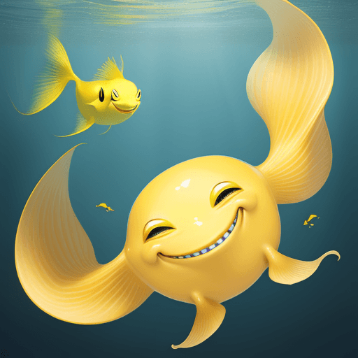 AI generated: An amorphous yellow fish smiling with one tooth