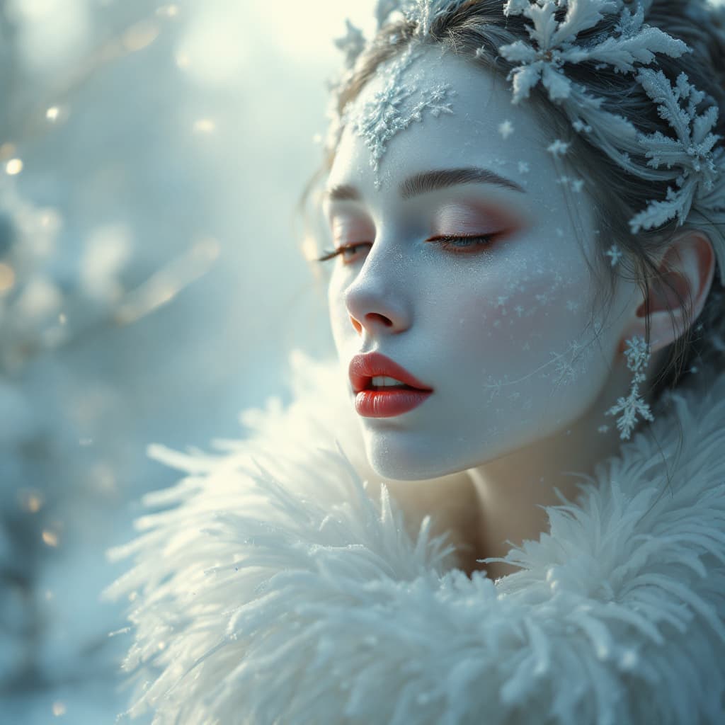AI generated: Ethereal Female Form in Frosty Elegance: A delicate, surreal female figure with an icy, frost-encrus...