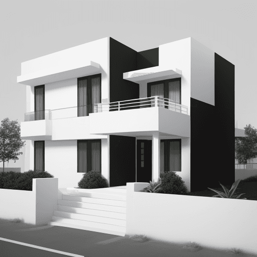 AI generated: A modern design with minimalistic building, black & white monochromatic color on exterior walls, geo...