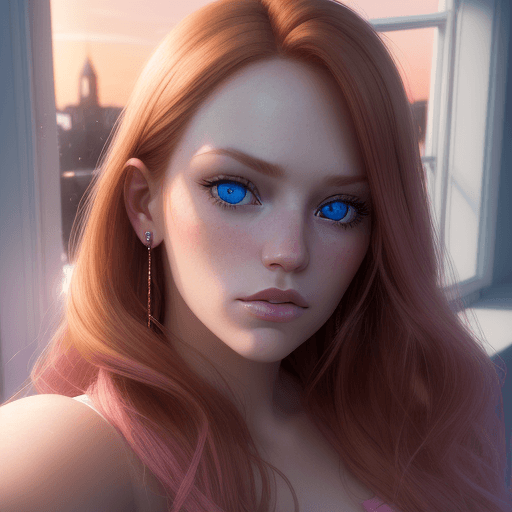AI generated: A selfie portrait of a beautiful blond girl, dark red hair ((chanel style)) with pink highligts. fro...