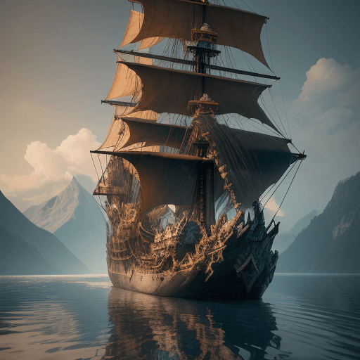 AI generated: a large skull and a ship on water, in the style of photorealistic renderings, mountainous vistas, i ...