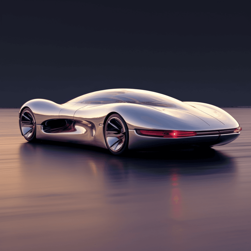 AI generated: concept hovercraft, zaha hadid style, unusual form, transparent silver material, high detail, 4k res...