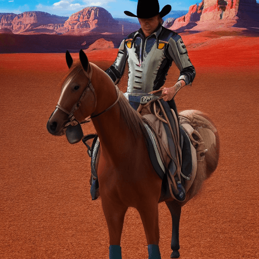 AI generated: A very pretty space cowboy riding a horse in a wild west sci-fi style, space age era, ultra-detailed...