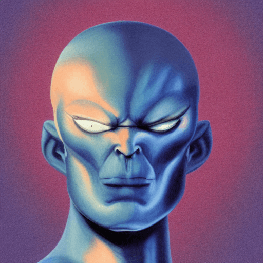 AI generated: color illustration of muscular humanoid alien glaring with a dark blue background