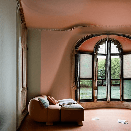 AI generated: High resolution photography interior design, dreamy sunken living room conversation pit, wooden floo...