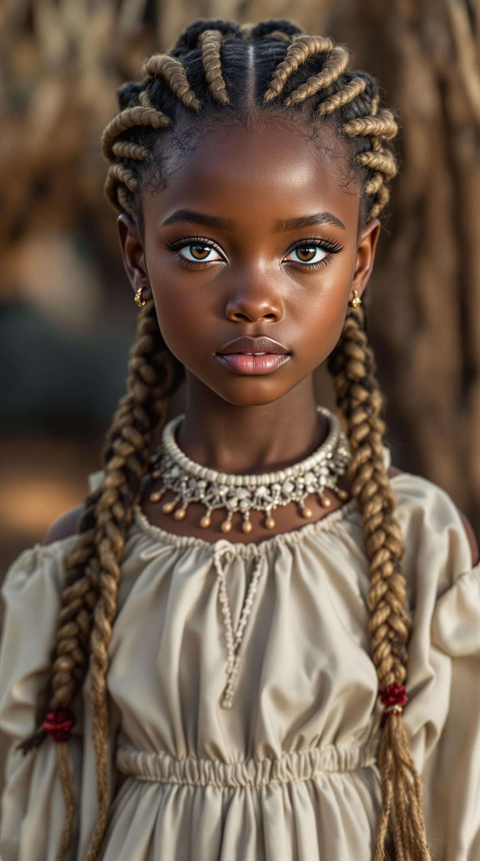 AI generated: a professional photo of a exceptionally beautiful girl in the world (age 10), (ten year old), Africa...