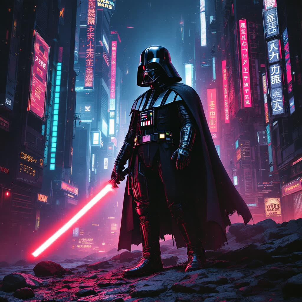AI generated: legandary star wars poster in the style of cyberpunk