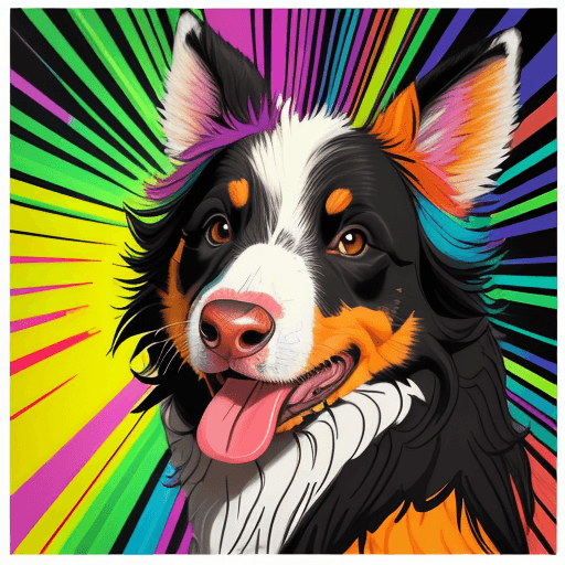 AI generated: DRAW A BORDER COLLIE, Hawaiian artists, modern portrait series of a nelore cattle in colorful wear, ...