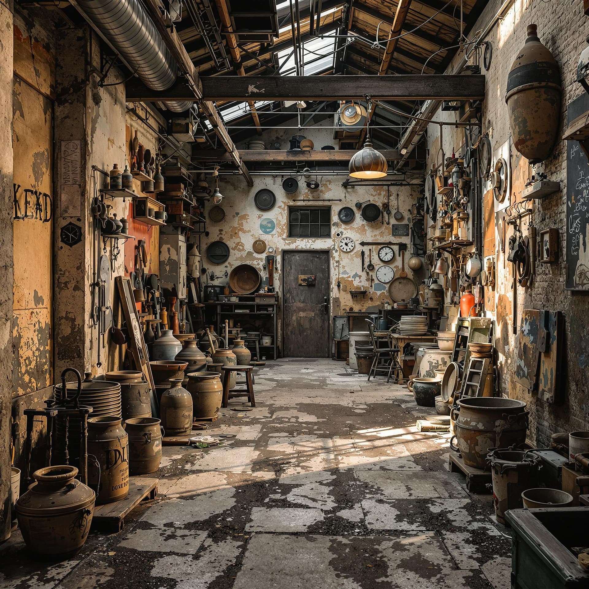 AI generated: In the photo we see the shabby walls of the workshops: Cinematic photo, Best quality, 8k, High resol...