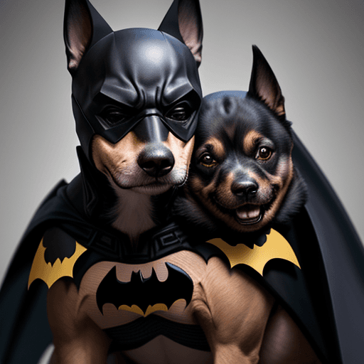 AI generated: chien avec une tete de batman et le corps d'un retraité