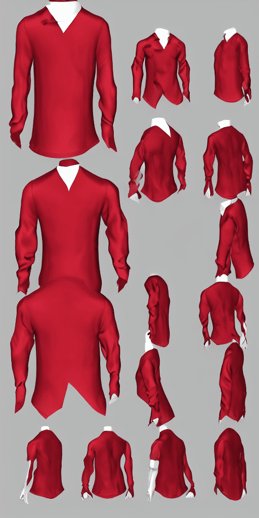 AI generated: man's scarlet shirt in gothic style on the white background, material silk, puff sleeves, 3D model, ...