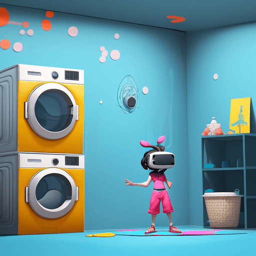 AI generated: Midjourney style, a VR game UI environment with a cartoonish and childish style, player visible with...