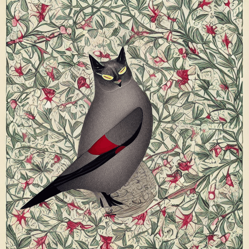 AI generated: ethereal Bohemian Waxwing cat, Bombycilla garrulus :: intricate details, ornate, detailed illustrati...