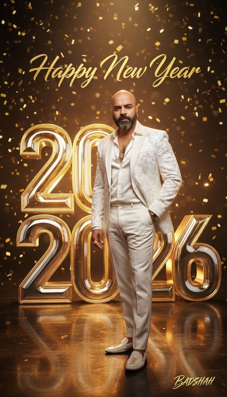 AI generated: A confident stylish man wearing a luxurious modern outfit in white and gold tones, standing in front...
