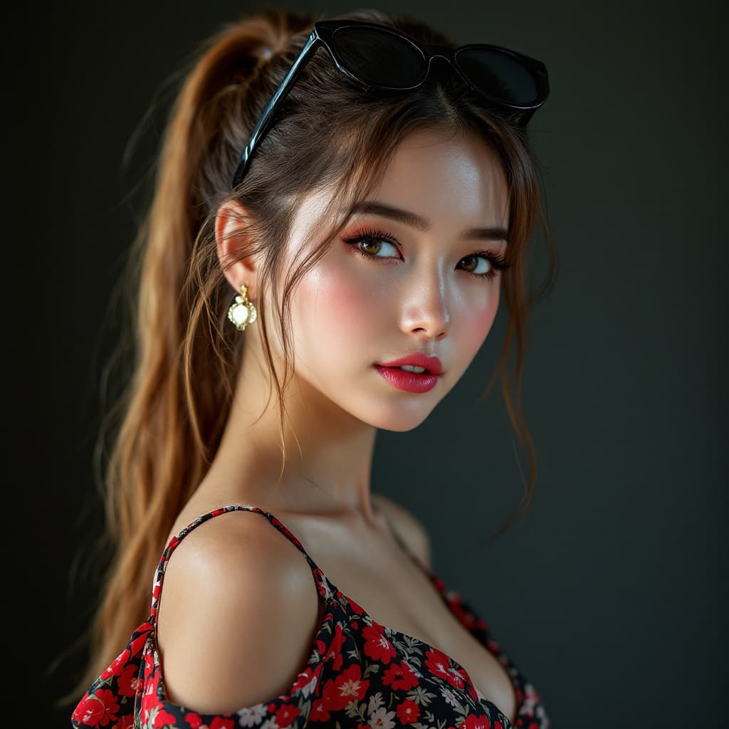 AI generated: blonde beautiful hair, a portrait of a southeast asian beautiful girl with medium length brown hair,...