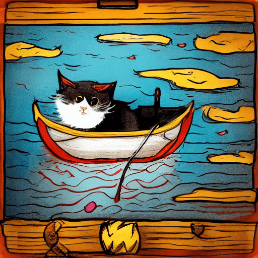AI generated: a cat in a boat floating through hell
