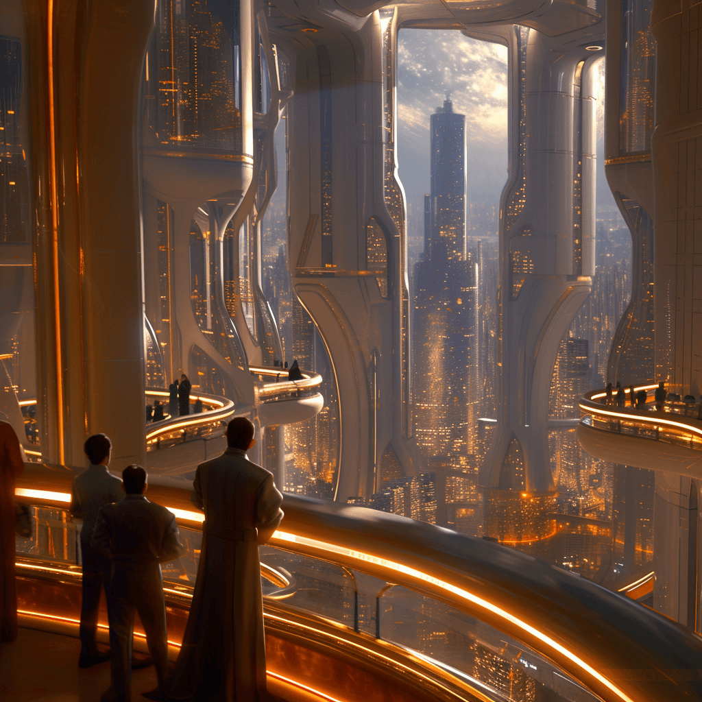 AI generated:  Incredible ultra detailed cityscape of future at moonlit night, in the style of classic oil paintin...