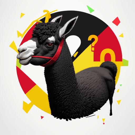 AI generated: a black and red llama with a    yellow question mark icon floating above his head with lots of other...