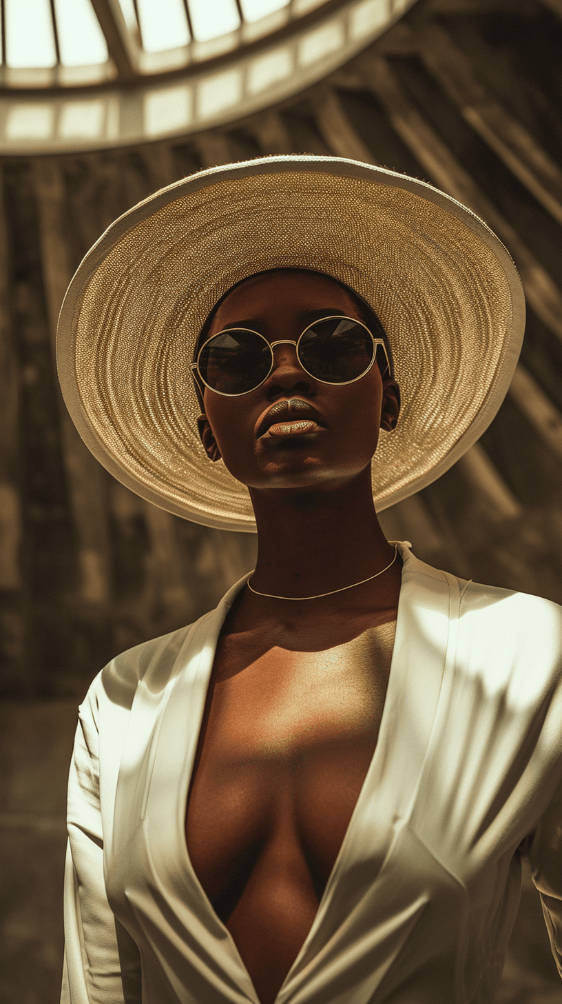 AI generated: Fashion design work feauturing a (Chanel) female (Nigerian) model wearing minimalist women’s clothin...