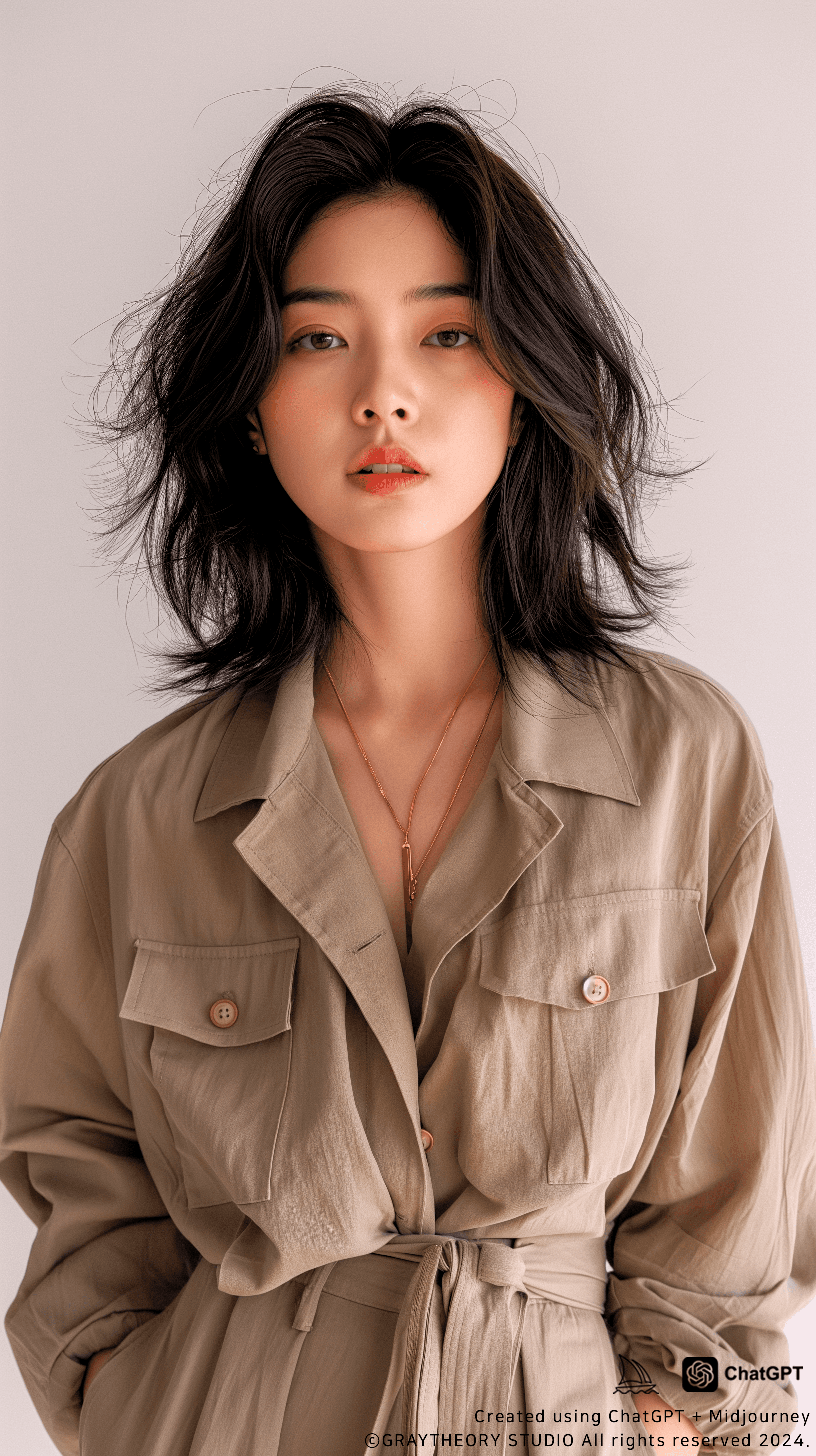 AI generated: Envision Korean her 20s, with an air of confidence and creativity, fullbody shot, She sports a moder...