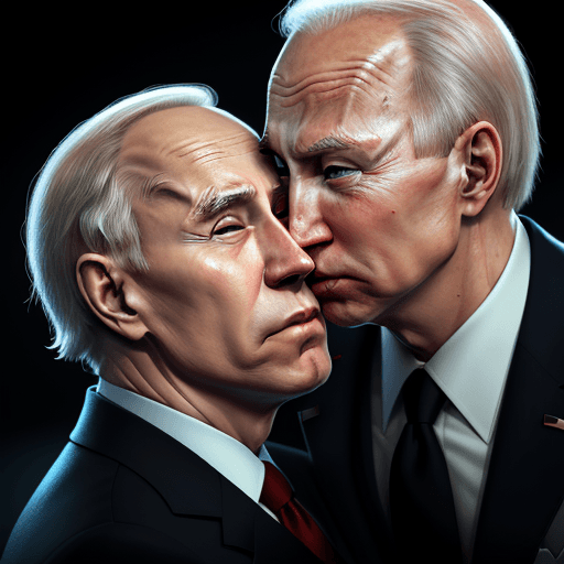 AI generated: Photo of a ultra realistic president Biden kissing ass of President Putin , dramatic light,  cinemat...