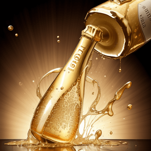 AI generated: 
champagne bottle burst her cork and spill their golden and bubbling  liquid