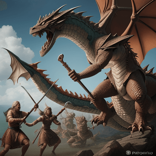 AI generated: Proto-Indo-European Perkwunos slaying a dragon, photo realistic, detailed