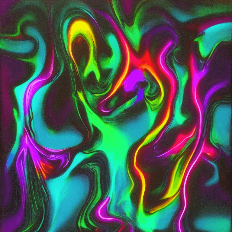 AI generated: neon colors melting together, realistic, abstract, modern, darkness