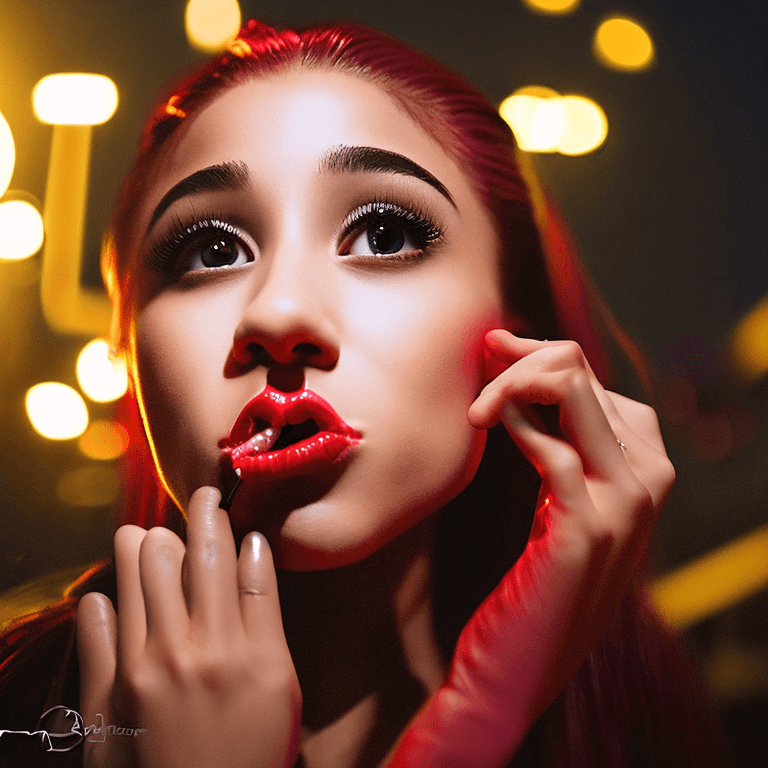 AI generated: softly lit portrait photograph of ariana "singer" grande _flirting_ with the camera,teasing messy to...