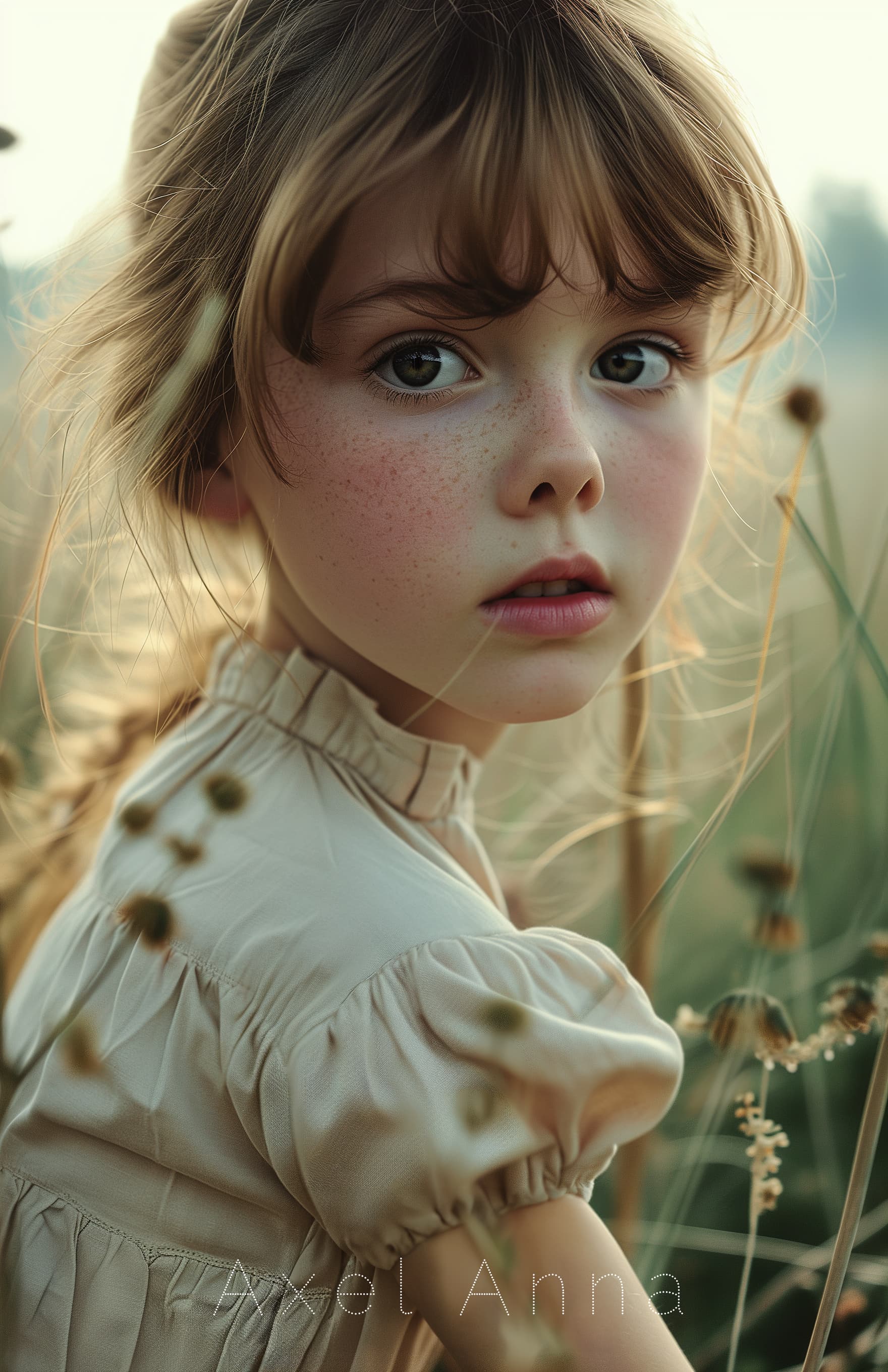AI generated: Artistic photography of an innocent child girl, a true story by anna inkabell, in the style of distu...