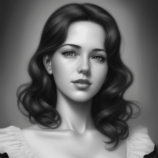 AI generated: portrait of a 25 year woman, pretty, 30s style, hyper realistic, 
black and white drawing, digital p...