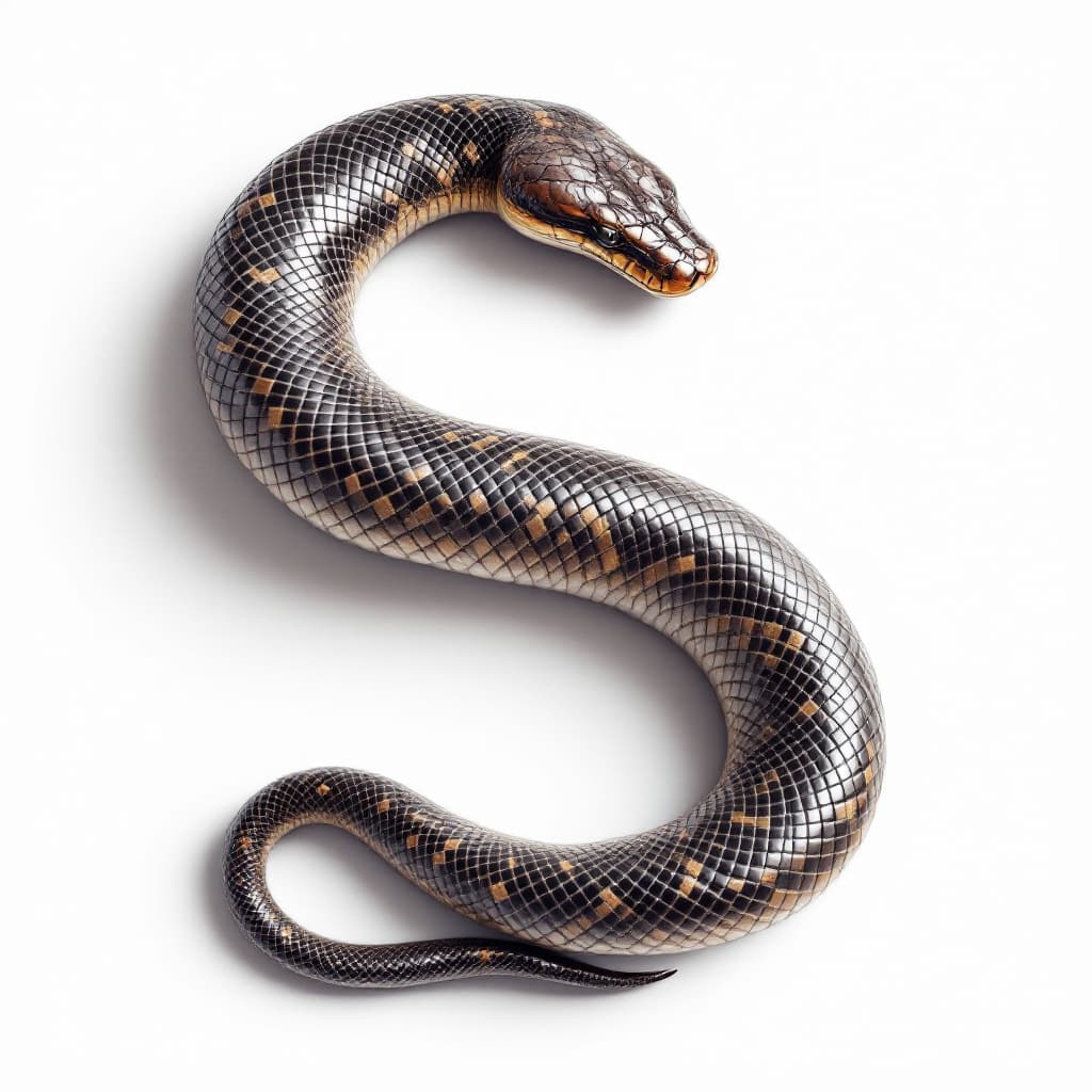 AI generated: Realistic Snake in a S letter Shape on a white background 
