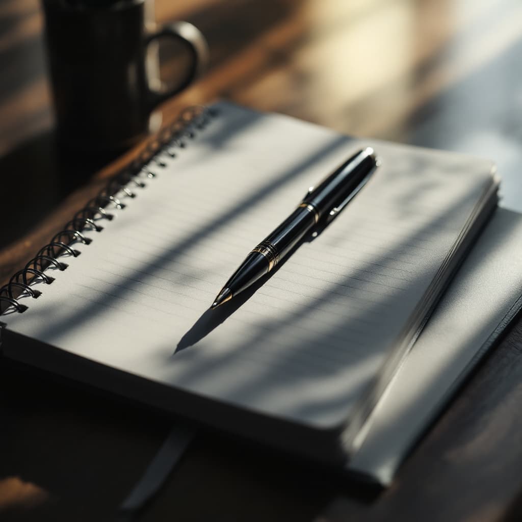 AI generated: A serene notebook and pen, symbolizing self-reflection. dslr, ultra quality, sharp focus, tack sharp...