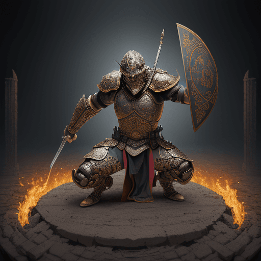 AI generated: Vivid imagery, award winning shot of the day in the style of brutality, Warrior defending the honor ...